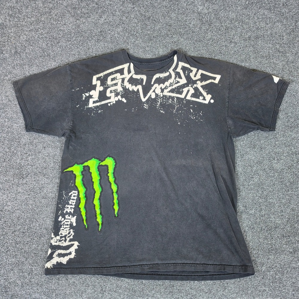 Y2K Fox Racing Monster Energy Ricky Carmichael T-Shirt Mens XL Black Motocross